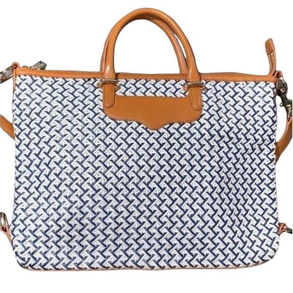 Rebecca Minkoff Womens Handbag Leather Woven Purse Shoulder Bag Blue White - Picture 7 of 16